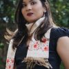 MINC Couture Flame of the Forest Hand Embroidered Scarf in Beige Silk
