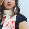 MINC Flame of the Forest Hand Embroidered Scarf in Beige Silk