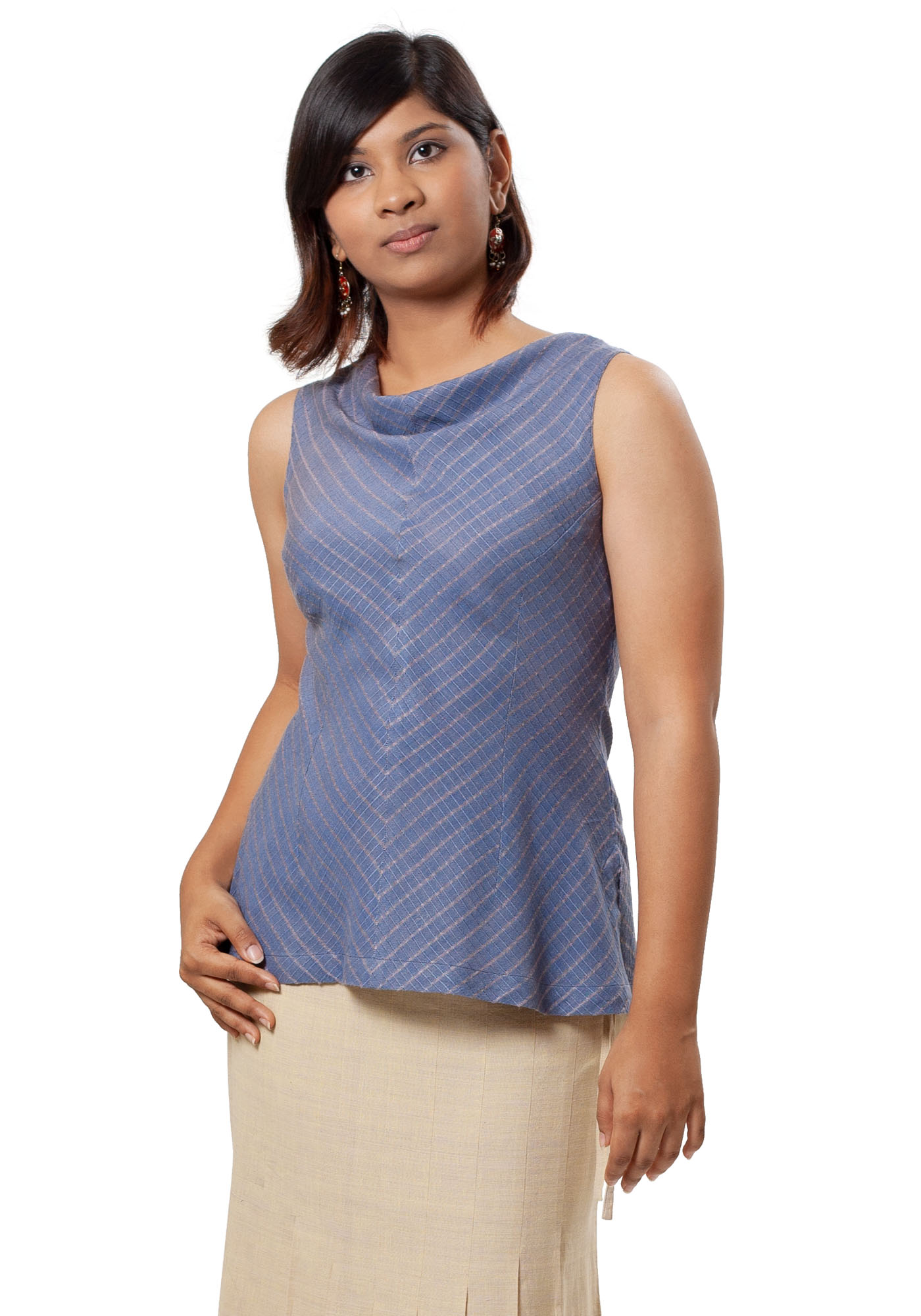 MINC Azure Handwoven Ahimsa Silk Sleeveless Short Top