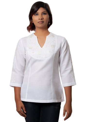 MINC ecofashion Angelic Embroidered Top in White Linen