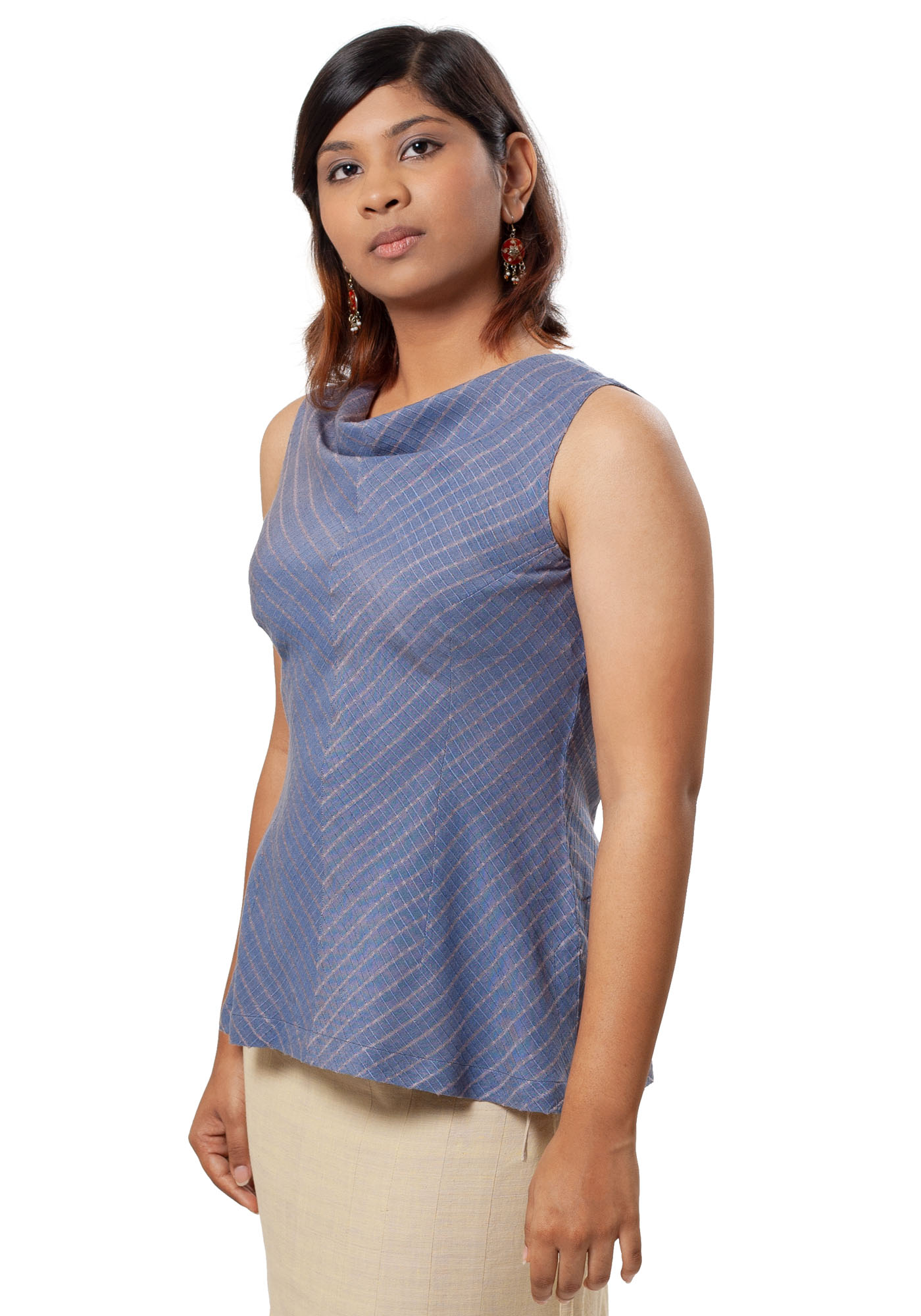 MINC ecofriendly couture Azure Handwoven Ahimsa Silk Sleeveless Short Top