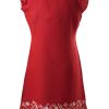 MINC Petite Ruby Rose Dress with embroidery all along bottom of dress with puff sleeves made in Red Linen