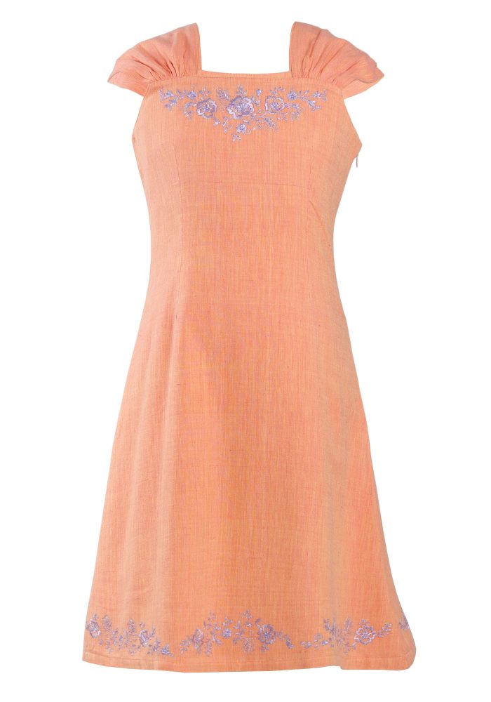 MINC Petite Summer Love Girls Short Dress in Orange Khadi Cotton