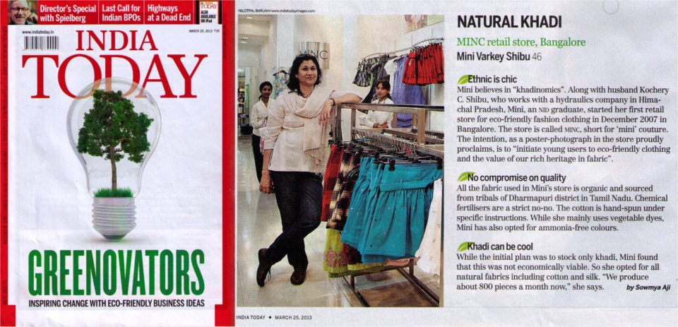MINC in India Today green entrepreneurs -25th March 2013 - Greener, saner ideas of leading an organic life!