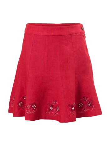 Raspberry Ice Girls Skirt in Fuchsia Linen with embroidery along hemline brought to you by MINC petite