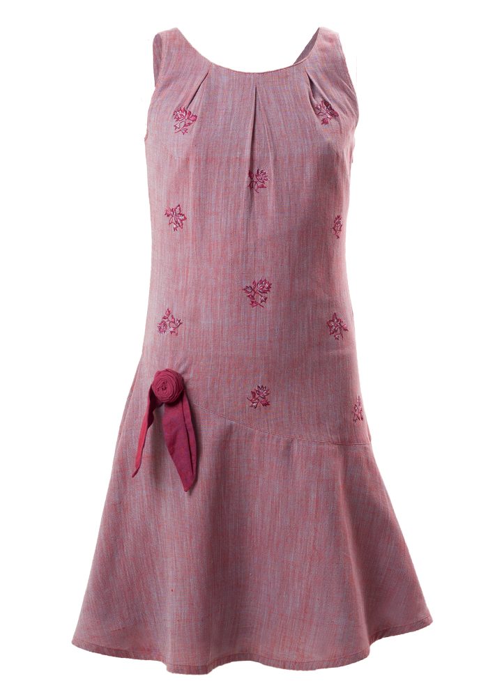 MINC Petite Autumn fun Girls Short Dress in Purple Khadi Cotton
