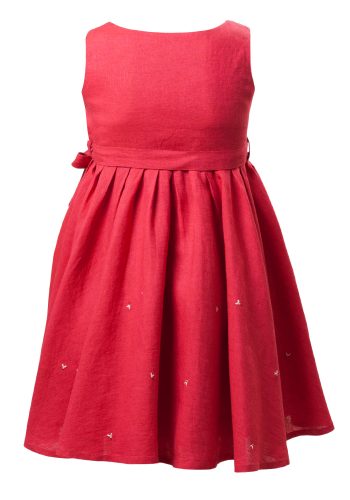 MINC Petite Garnet Fun Girls Embroidered Short Dress in Fuchsia Linen