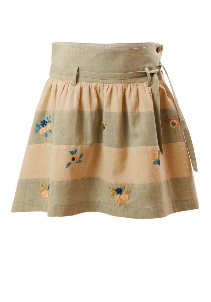 MINC Petite Jade Two-Tone Panel Girls Short Skirt in Khadi Cotton