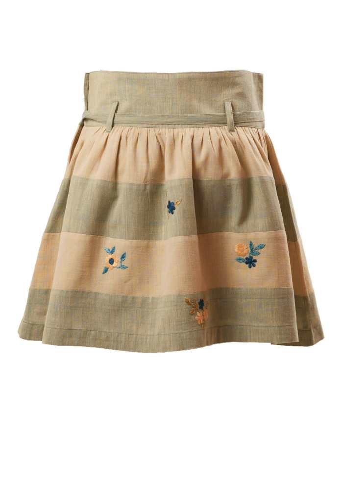 MINC Petite Jade Two-Tone Panel Girls Short Skirt in Yellow and Green Khadi Cotton
