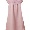 MINC Petite Lavender Summer Girls Embroidered Short Dress in Lilac Linen
