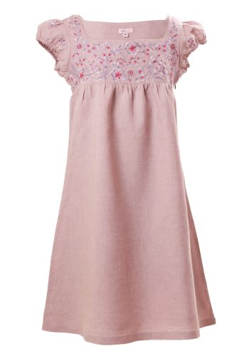 MINC Petite Lavender Summer Girls Embroidered Short Dress in Lilac Linen
