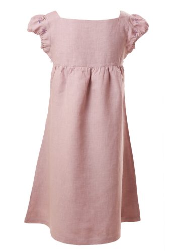 MINC Petite Lavender Summer Girls Embroidered Short Dress in Lilac Linen