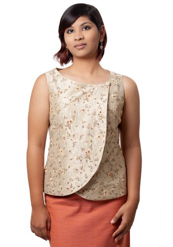 MINC ecofashion Asymmetric Hand Embroidered Top in Beige Silk