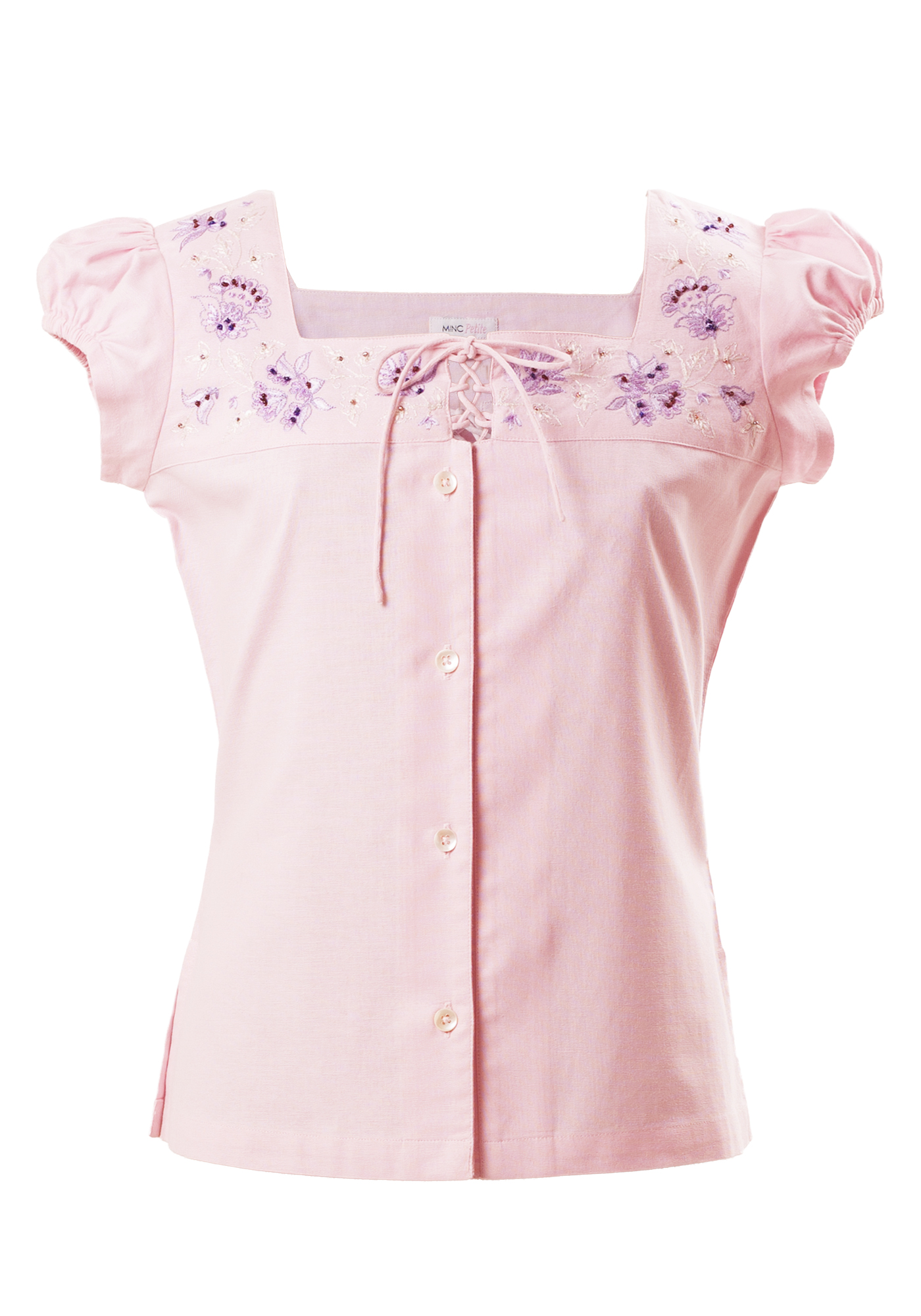 Candy Girls Embroidered Top In Pink Cotton Linen