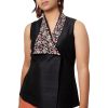 Elegant Asymmetric Hand Embroidered Top in Black Silk