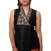 Elegant Asymmetric Hand Embroidered Top in Black Silk