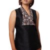 Elegant Asymmetric Hand Embroidered Top in Black Silk