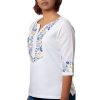 Elegant Floral Embroidered White Linen Top