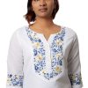 Elegant Floral Embroidered White Linen Top