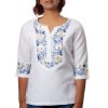 Elegant Floral Embroidered White Linen Top