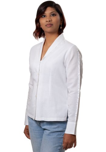 Formal Shawl Collar Shirt in White Linen