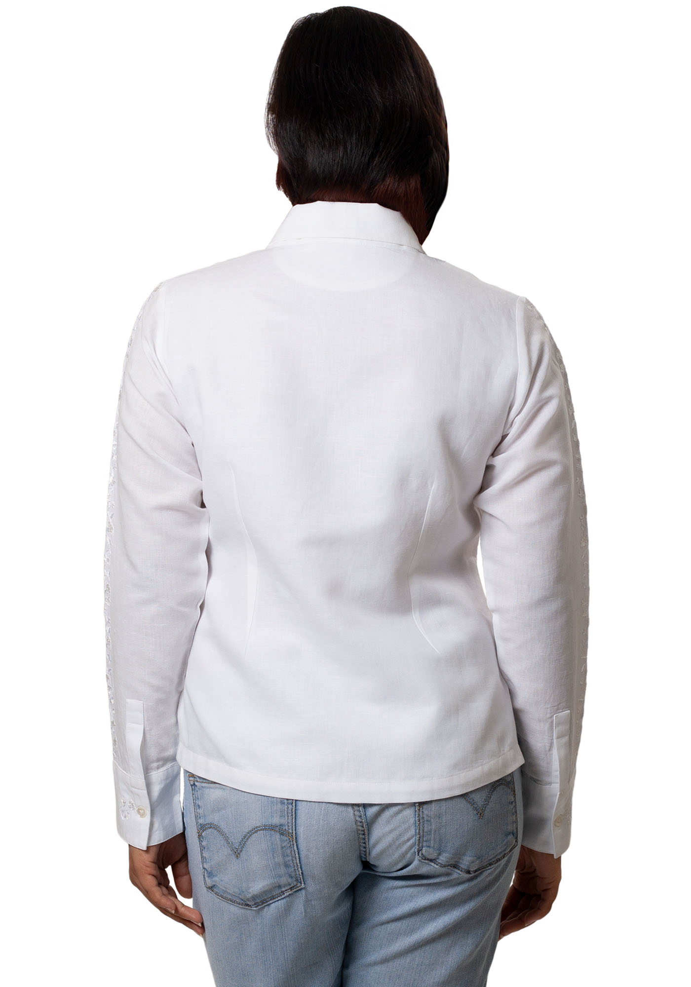 Formal Shawl Collar Shirt in White Linen