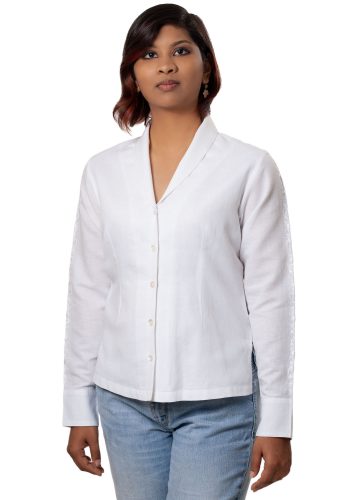 Formal Shawl Collar Shirt in White Linen