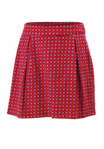 Holly Berry Girls Knee Length Skirt in Red Printed Cord