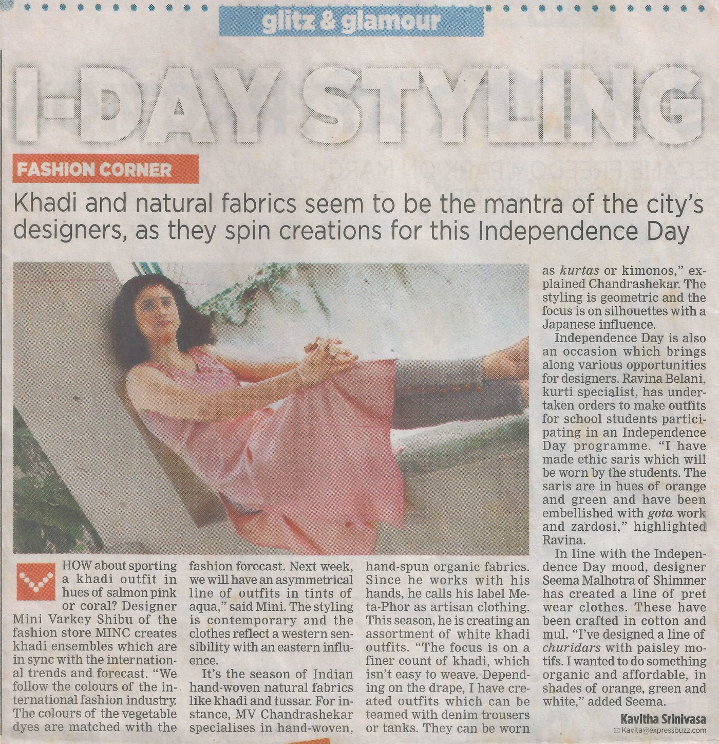 Indian Express featuring MINC in article I-Day Styling