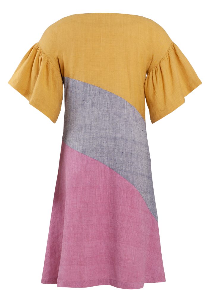 MINC Petite Tropical Wave Girls 3 tone Short Dress in Khadi Cotton