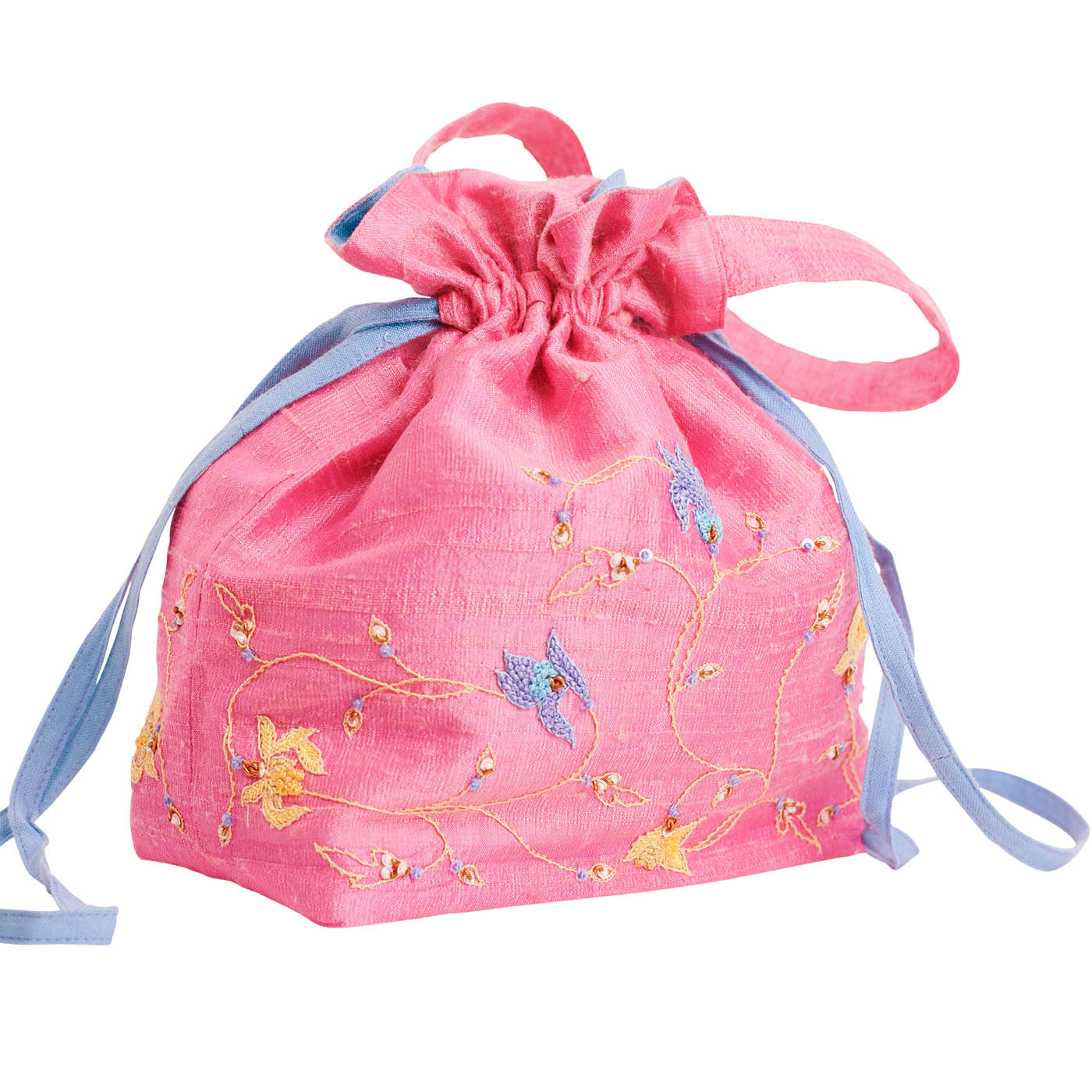 MINC Accessory Embroidered Silk Potli Bag in Lotus Pink