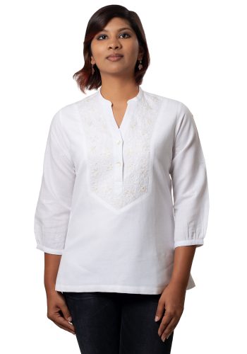 MINC Angelic Embroidered Tunic in White Linen