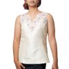 MINC Bridal Couture Sleeveless Hand Embroidered Top in Pale Ivory Silk