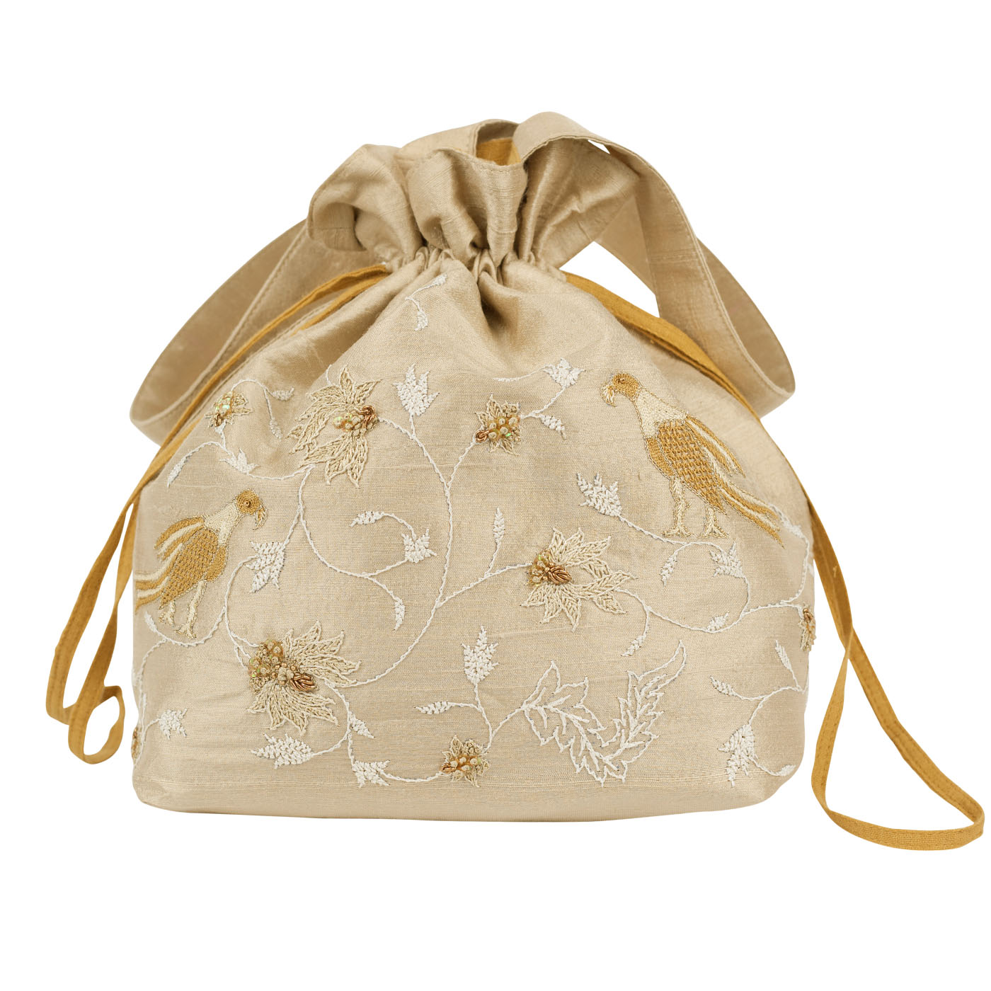 MINC Couture Embroidered Silk Potli Bag in Dune Beige