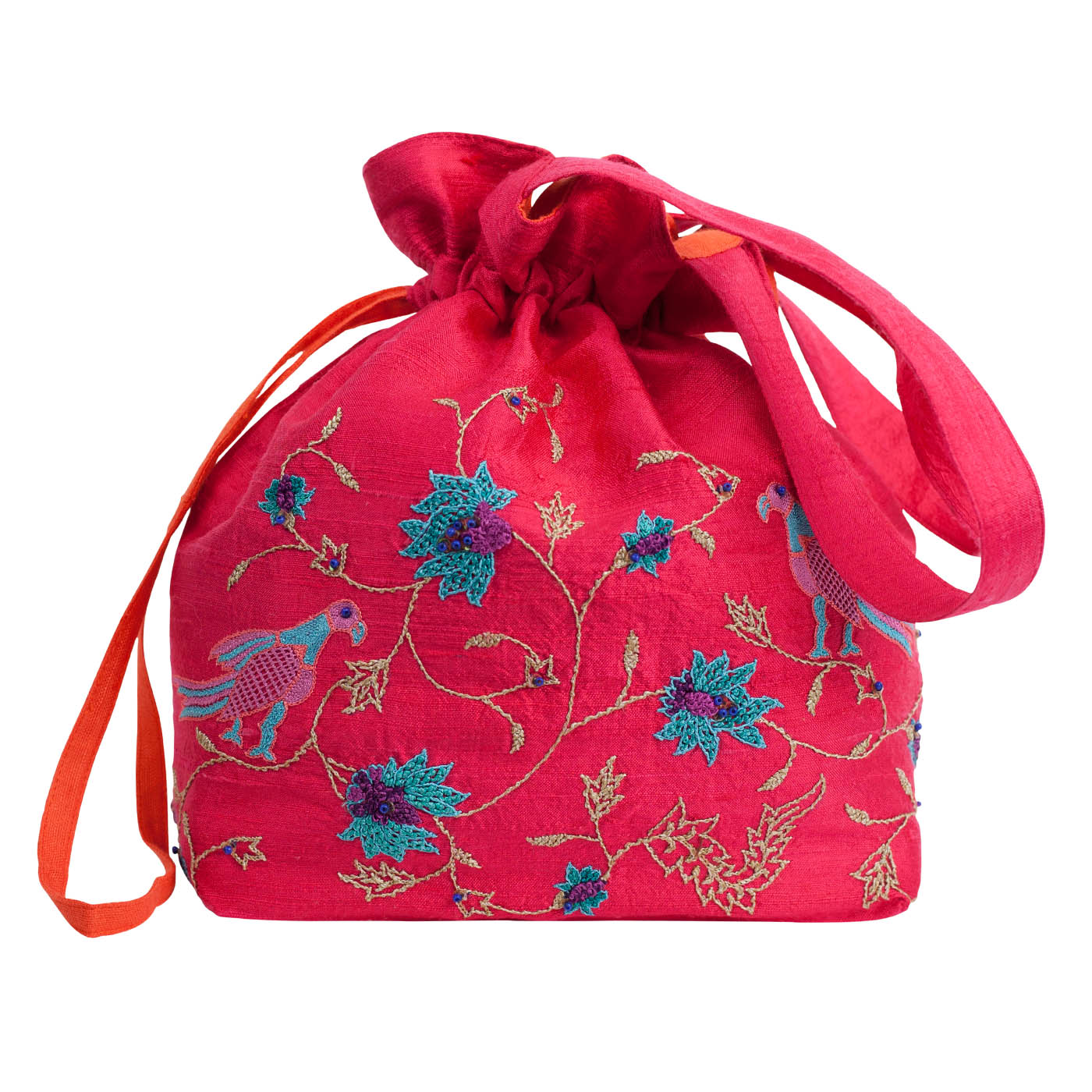 MINC Couture Embroidered Silk Potli Bag in Fuchsia
