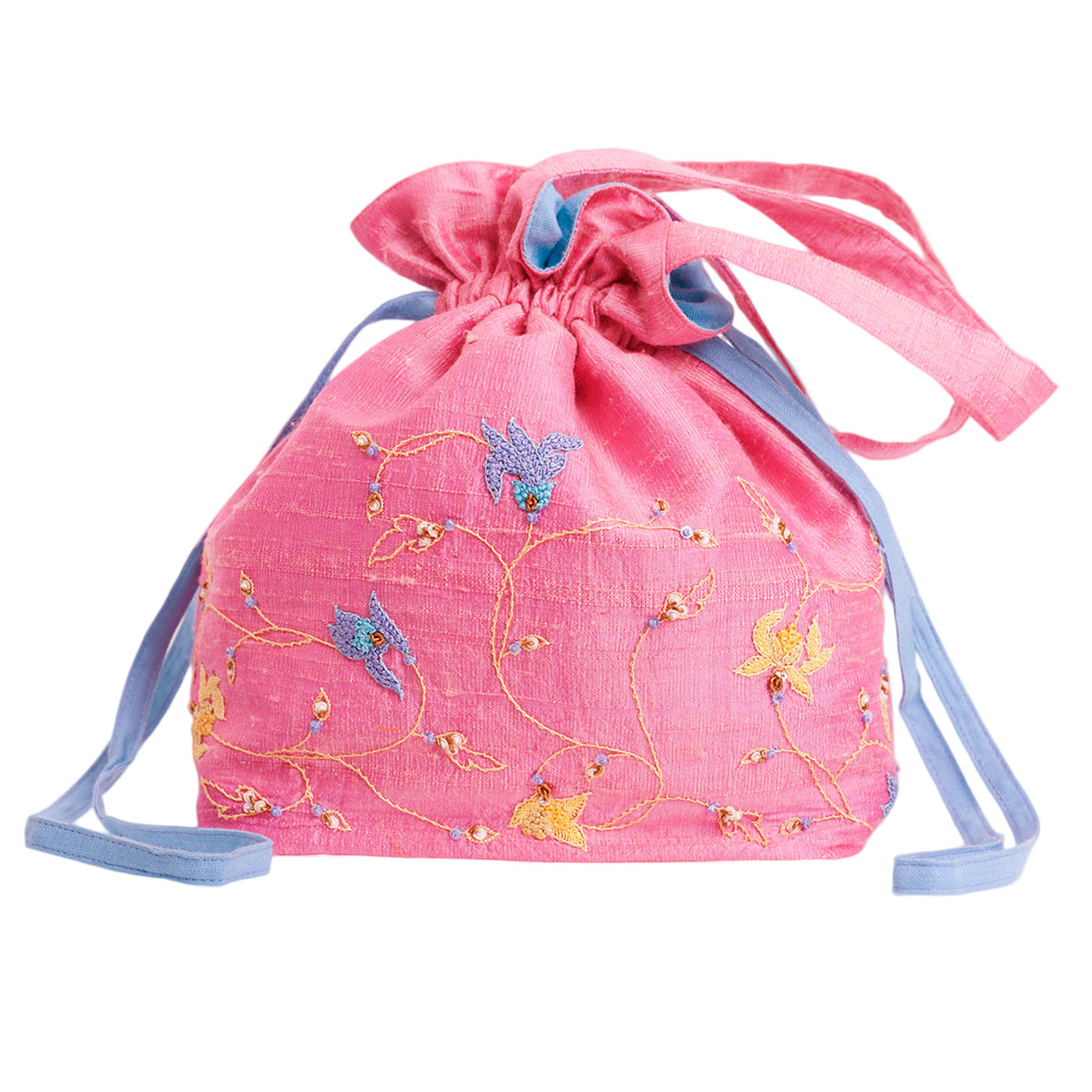 MINC Couture Embroidered Silk Potli Bag in Lotus Pink
