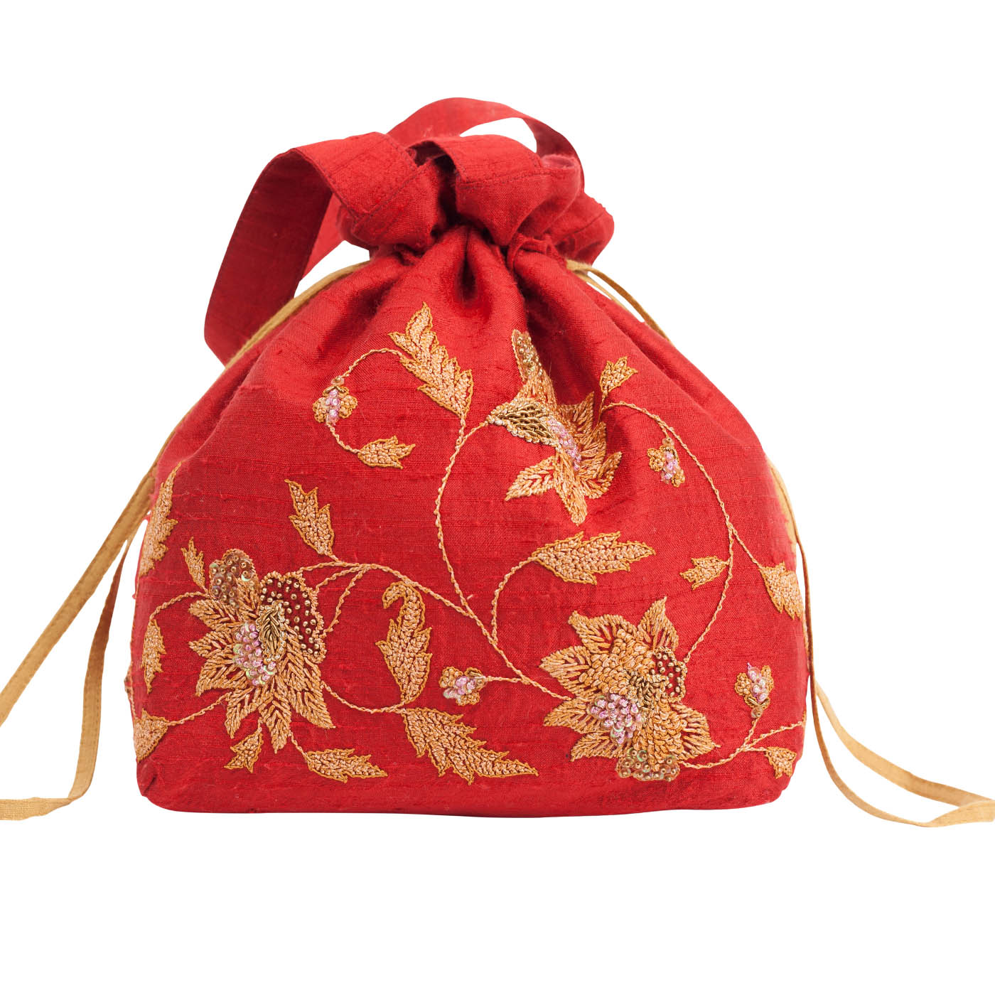 MINC Couture Embroidered Silk Potli Bag in Ruby Red