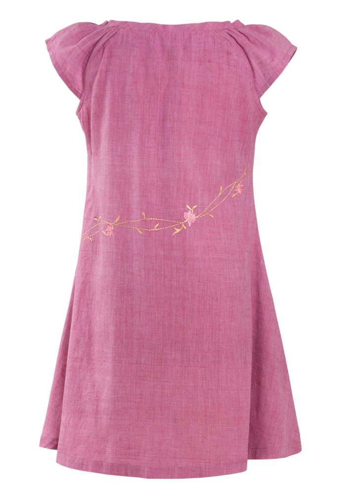 MINC Petite Mauve Magic Embroidered Girls Short Dress in Khadi Cotton