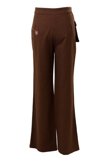 MINC Petite Sweet Pea Girls Trousers in Brown Cotton Linen