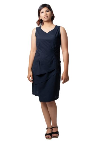 MINC ecofashion Helena Asymmetric Little Black Dress in Layered Cotton Voile