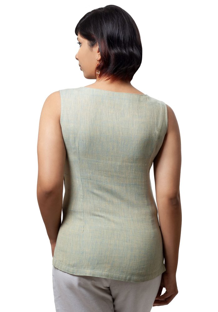 Alternative view of MINC Asymmetric Tunic in Green Khadi Cotton