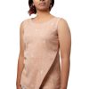 MINC ecofriendly clothing Sunset Orange Sleeveless Asymmetric Embroidered Khadi Cotton Tunic