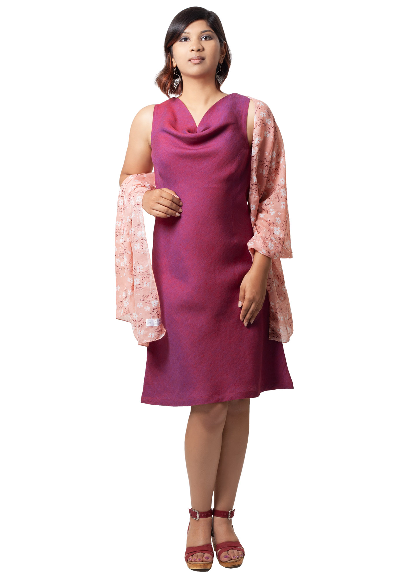 MINC ecofriendly couture Plum Passion Cowl Neck Dress in Linen