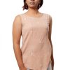 MINC fashion Sunset Orange Sleeveless Asymmetric Embroidered Khadi Cotton Tunic
