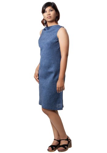 MINC high fashion clothing store Short Summer Dress in Blueberry Blue Linen