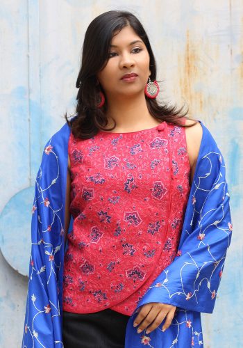 MINC Bridal Couture Asymmetric Embroidered Top in Fuchsia Linen