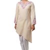 MINC Ecofashion Floral Embroidered Long Kurta in Yellow Khadi Cotton