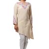 MINC Ecofashion Womens Floral Embroidered Long Kurta in Yellow Khadi Cotton