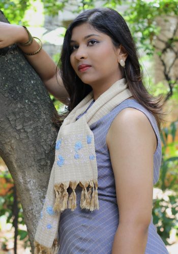 MINC Hand Embroidered Scarf in Champagne Silk