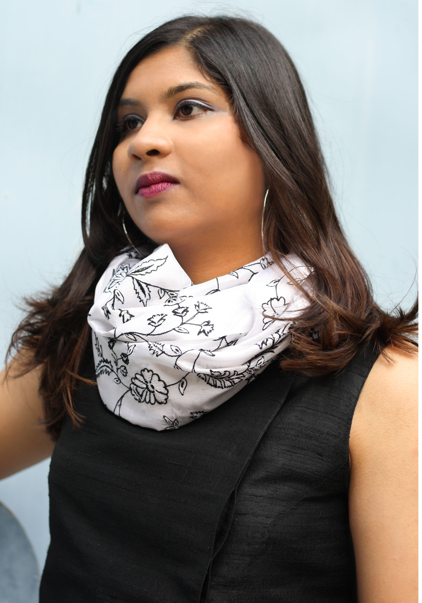 MINC Winter Flowers Scarf in White Silk